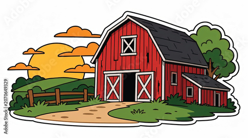 Red Barn Farmhouse Rural Building.