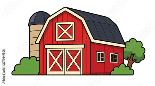 Red Barn Farmhouse Rural Building.