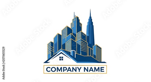 Modern city skyline and house roof vector logo design
