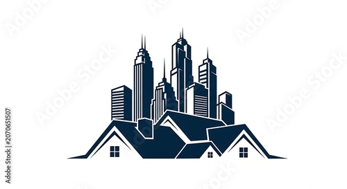 Modern city skyscrapers with house rooftops vector illustration