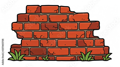 Red brick wall with broken bricks.