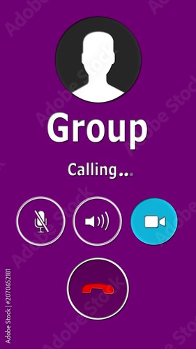Group call request animation showing accept and reject icons, multi user communication notification interface on dark smartphone background.