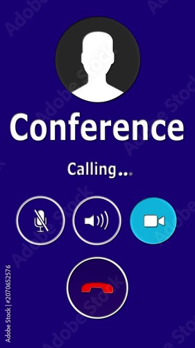 Conference call alert screen animation with answer and decline controls, business meeting incoming call interface on dark tilted device.