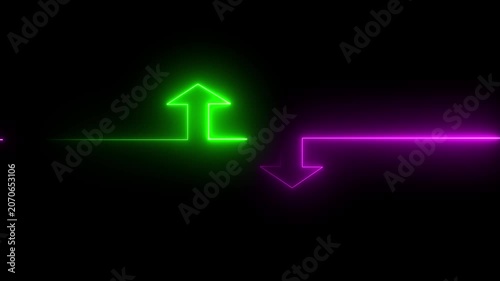 Abstract glowing neon upload arrow inside circle loop animation.