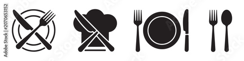Set of kitchen utensil vector icon for restaurant or cafeteria or food related business.