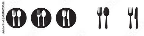Set of kitchen utensil vector icons for restaurant or cafeteria or food related business.