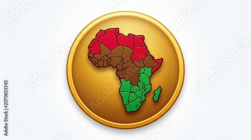 Stylized map of africa continent with three color zones on gold coin