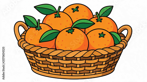 Fresh Oranges in a Woven Basket.