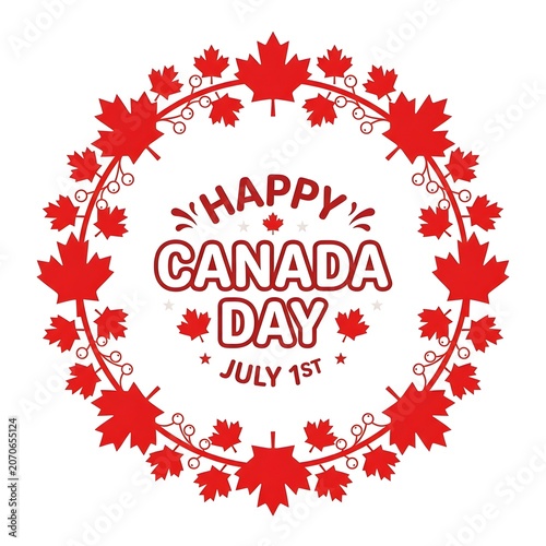 Happy Canada Day wreath with maple leaves