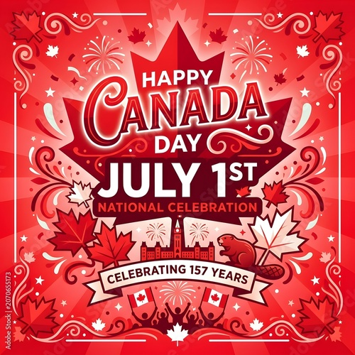 Happy Canada Day July 1st National Celebration