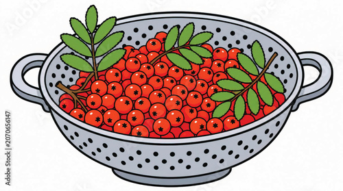 Fresh red currants in colander basket.