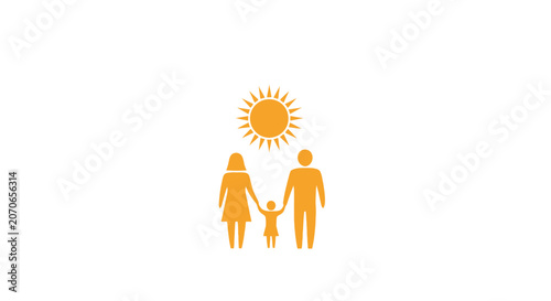 Family holding hands under sunny sky.
