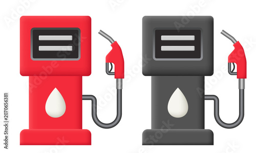 Gas station. Vector 3D icons isolated on white background. Hand drawn.