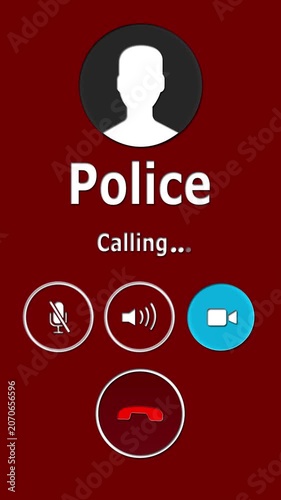 Police emergency call alert animation with accept and reject controls, urgent law enforcement incoming call screen on angled smartphone . 4k animation video