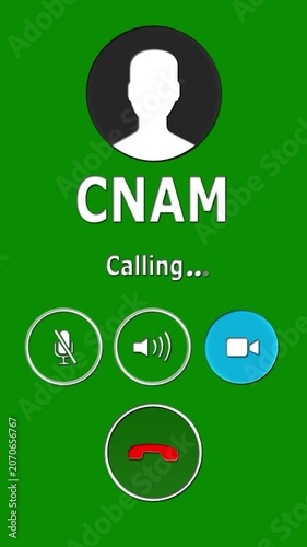 CNAM caller ID incoming screen animation with accept and decline buttons, mobile call identification interface on dark smartphone background .4k animation video.