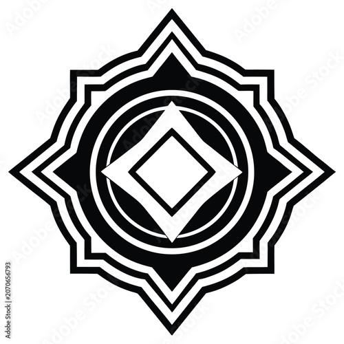 Decorative geometric star emblem with layered diamond center shape, geometric