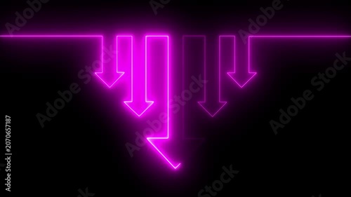 Neon glowing arrows moving forward on dark background loop.