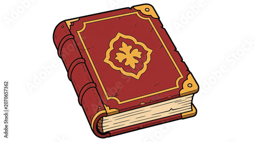 Red leather bound book with gold.