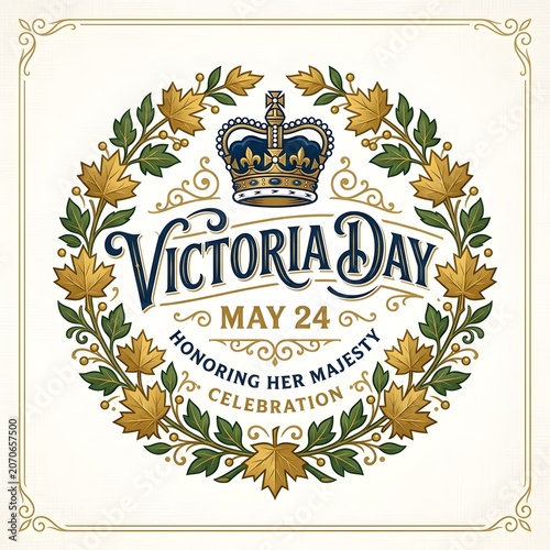 Victoria Day Celebration with Crown and Maple Leaves Wreath