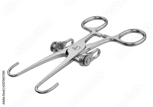 Silver surgical scissors with hooks isolated on white background