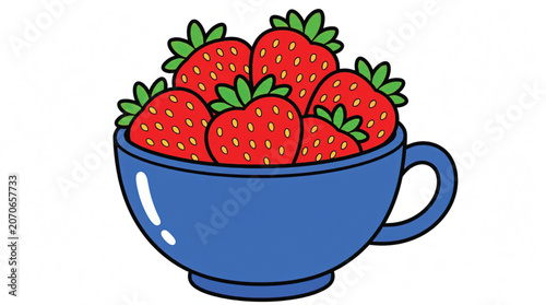 Fresh strawberries in a blue cup.