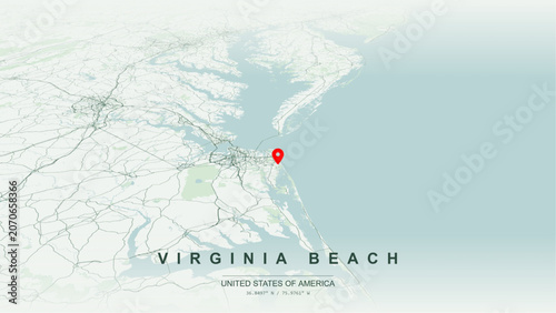 Fotografie Modern minimalist vector map of Virginia Beach, Virginia, USA
