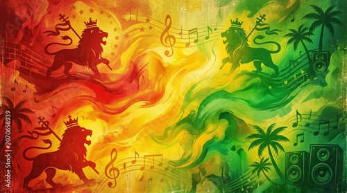Red Yellow Green Abstract Reggae Background Vector for International Reggae Day Celebration
