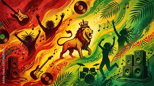 Red Yellow Green Abstract Reggae Background Vector for International Reggae Day Celebration