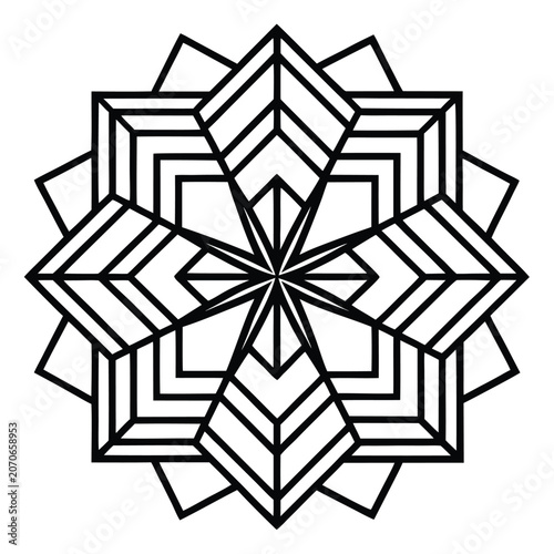 Eight pointed star geometric motif pattern with geometry symmetry monochrome