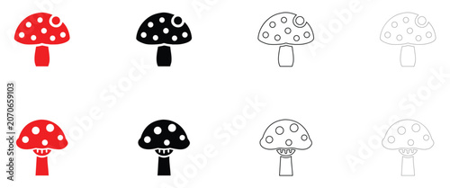 Photos Toadstool mushroom icon vector, mushroom food symbol vector, silhouette and line