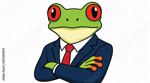 Frog wearing business suit crossed arms.
