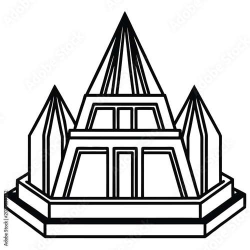 Minimalist temple icon or architectural building symbol line art illustration