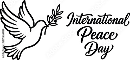фотографія International peace day logo with dove holding olive branch
