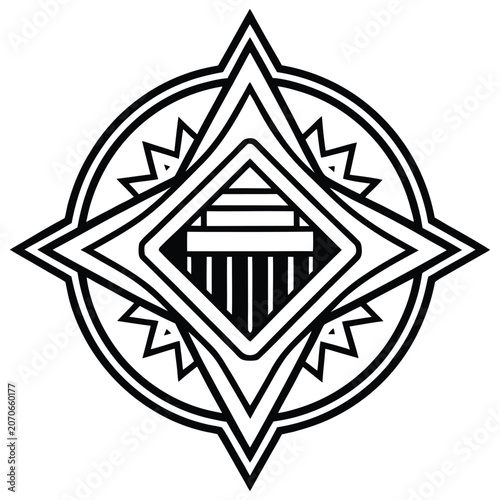 Abstract geometric star or compass symbol with internal grid structure, abstract