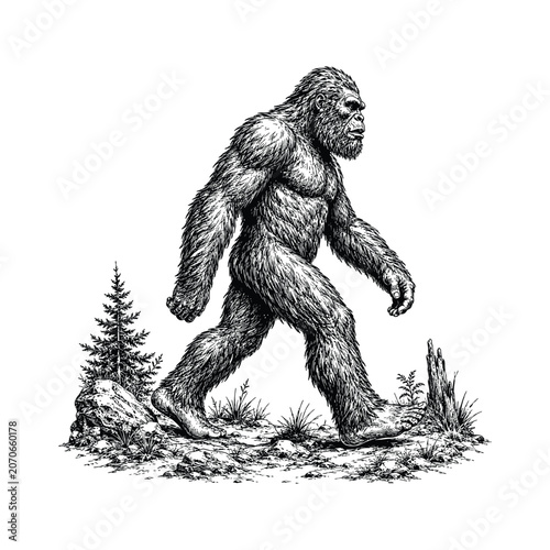 Bigfoot in a rocky wilderness scene 