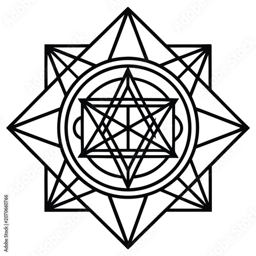 Abstract geometric star within a circle mandala with geometric, symmetry