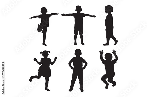 Children Silhouettes On White Background Playful Poses And Figures