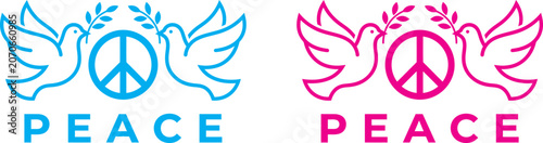 Tableau sur toile International peace day doves and peace symbol graphic for awareness campaigns