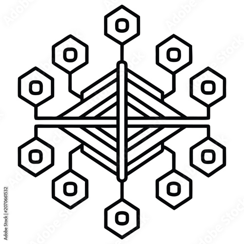 Abstract network node connection line art symbol with connection, abstract