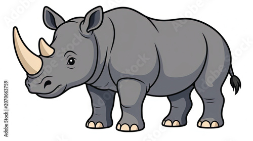 Gray Rhino Cartoon Animal Illustration.