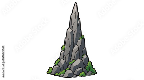 Gray Rock Formation With Green Moss.