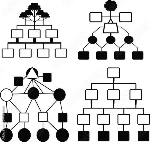Hierarchical organization charts and business structure diagrams with hierarchy