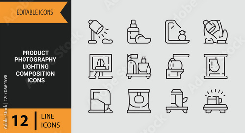 Foto Technical product photography lighting composition outline icons for commercial