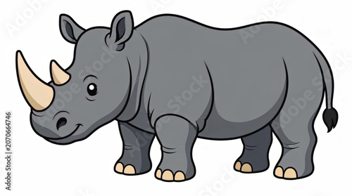 Gray Rhino Cartoon Animal Illustration.