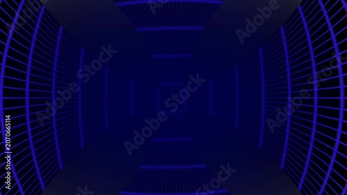Abstract Blue and Black Grid Tunnel Motion Background.