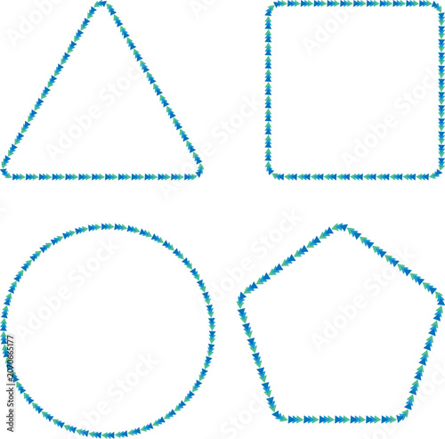 Geometric Shapes Frames Set with Blue and Green Arrow Pattern Borders