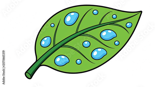Green leaf with water drops on it.