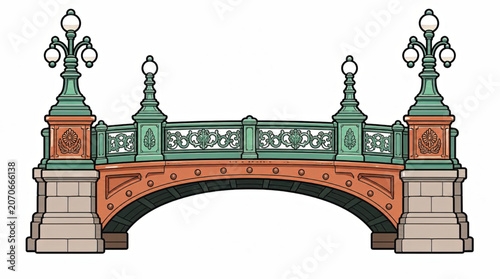 Green Metal Arch Bridge Structure.