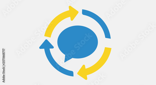 Принти на полотні A blue speech bubble icon surrounded by rotating yellow and blue arrows