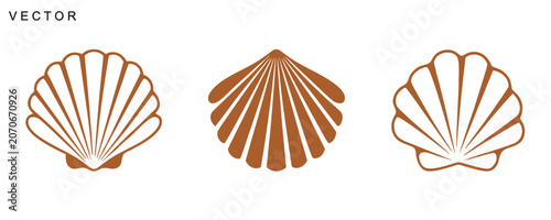 Canvastavla Scallop Shell Icons, seashell vector art, scallop shell line art and solid silho